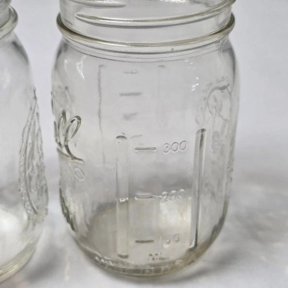 Ball Mason Jar 12oz Clear Embossed Fruit Harvest Glass Set of 2